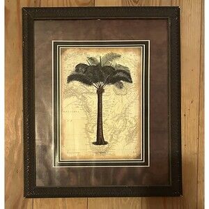 Vintage Palm Tree Framed Print Botanical Map Dark Academia Safari Decor